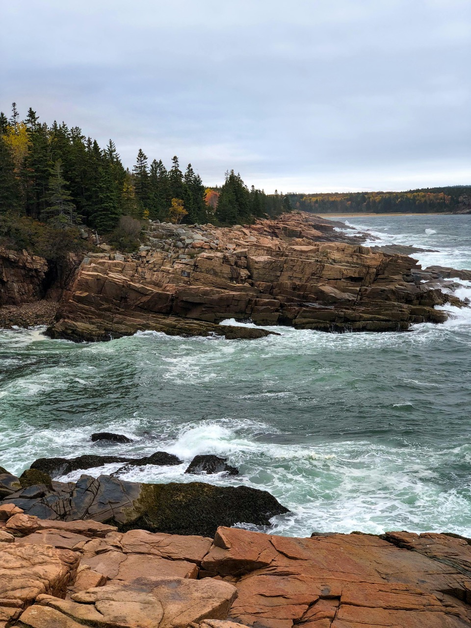 Maine waterfront property, a picture of the maine coast on a overcast day.
